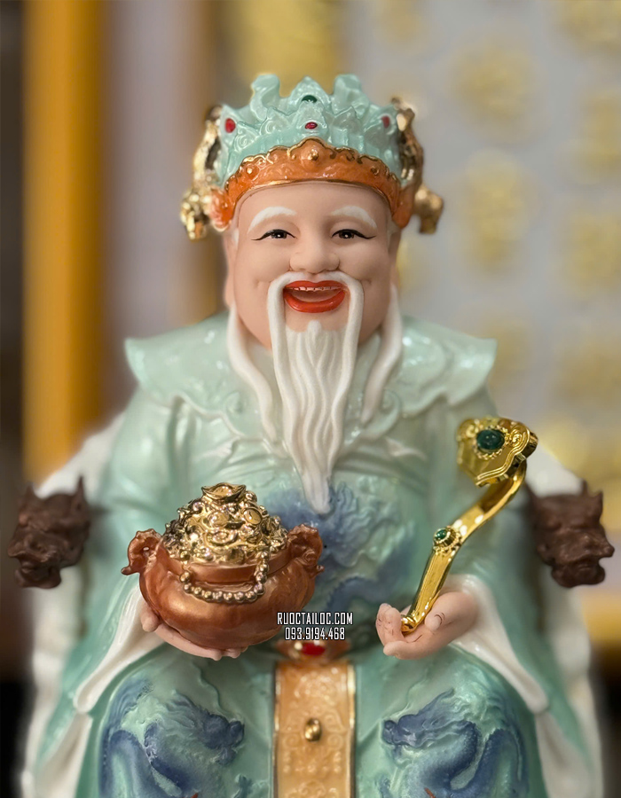 Tượng Ông Địa Thần Tài Bằng Sứ Xanh 