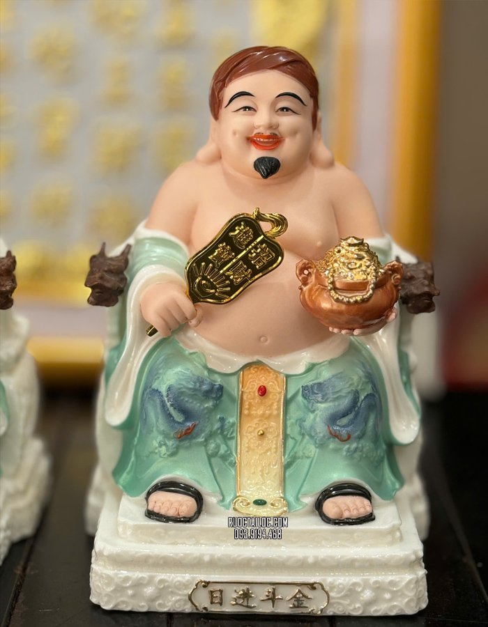 Tượng Ông Địa Thần Tài Bằng Sứ Xanh 