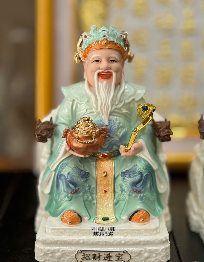 Tượng Ông Địa Thần Tài Bằng Sứ Xanh 