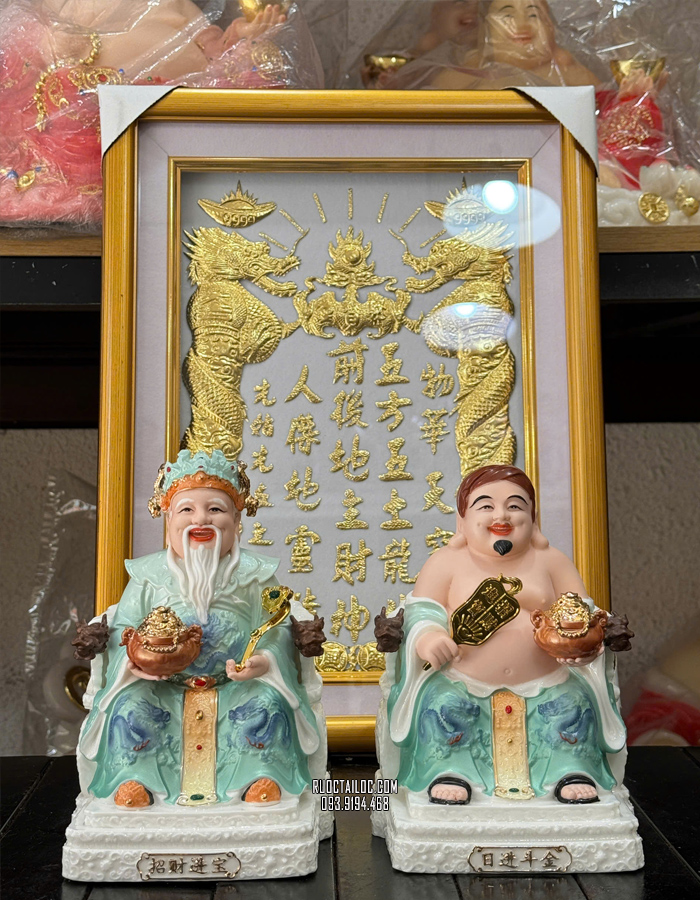 Tượng Ông Địa Thần Tài Bằng Sứ Xanh 