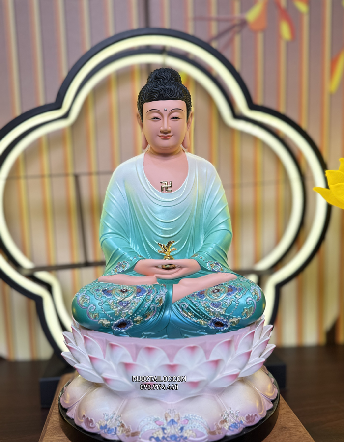 Tượng Phật Dược Sư Xanh Đế Sen Composite