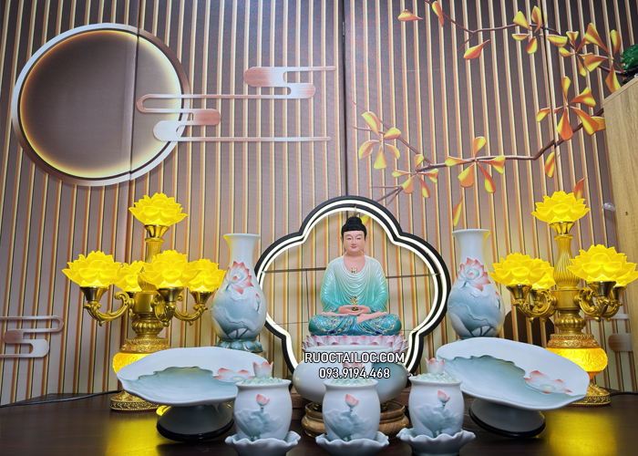 Tượng Phật Dược Sư Xanh Đế Sen Composite