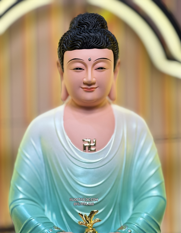 Tượng Phật Dược Sư Xanh Đế Sen Composite