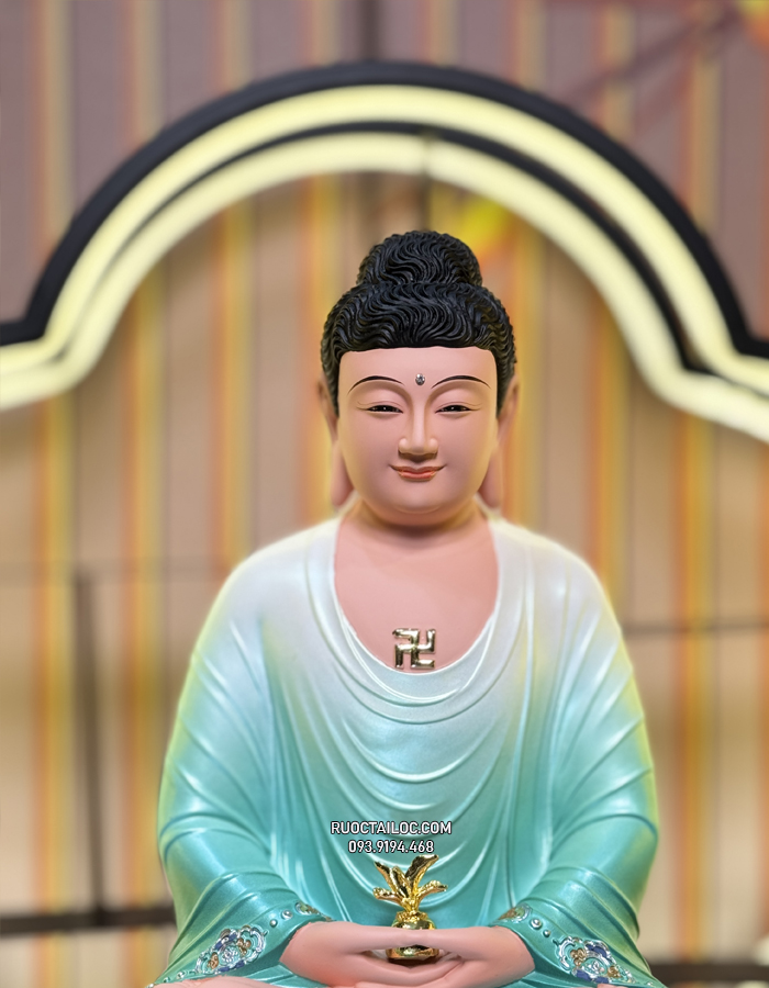 Tượng Phật Dược Sư Xanh Đế Sen Composite