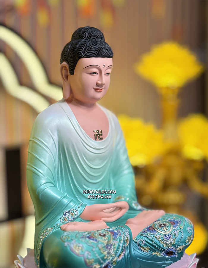 Tượng Phật Dược Sư Xanh Đế Sen Composite
