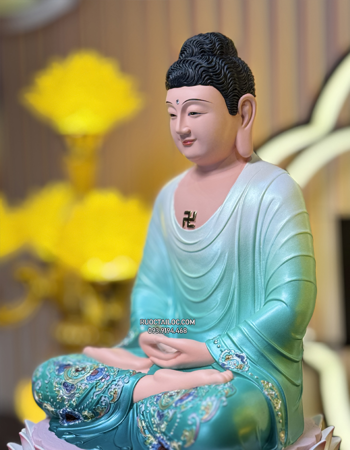 Tượng Phật Dược Sư Xanh Đế Sen Composite