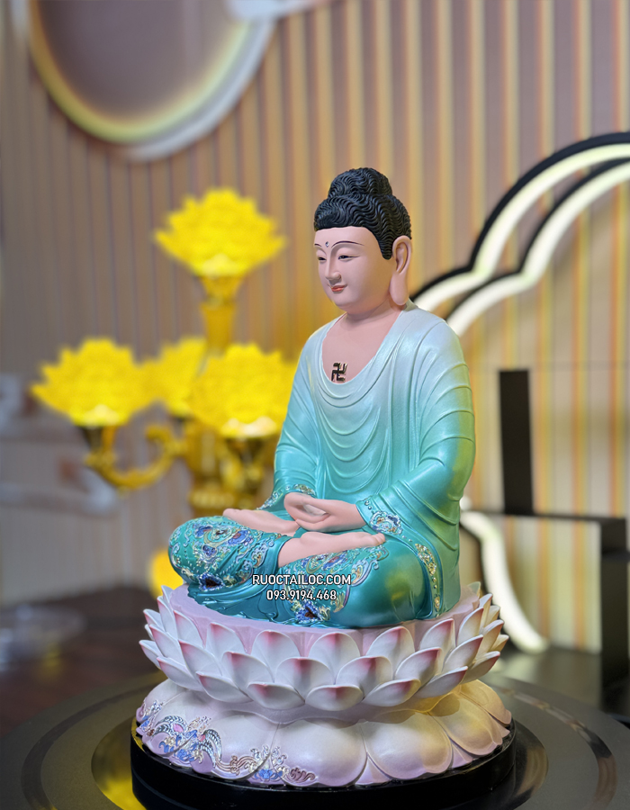 Tượng Phật Dược Sư Xanh Đế Sen Composite