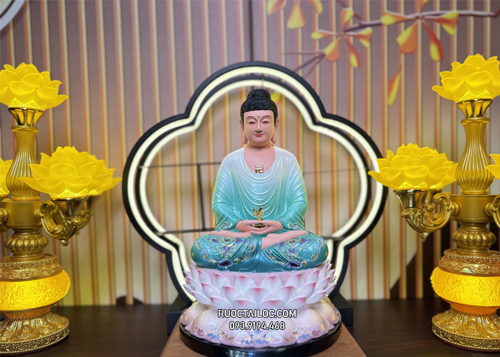 Tượng Phật Dược Sư Xanh Đế Sen Composite