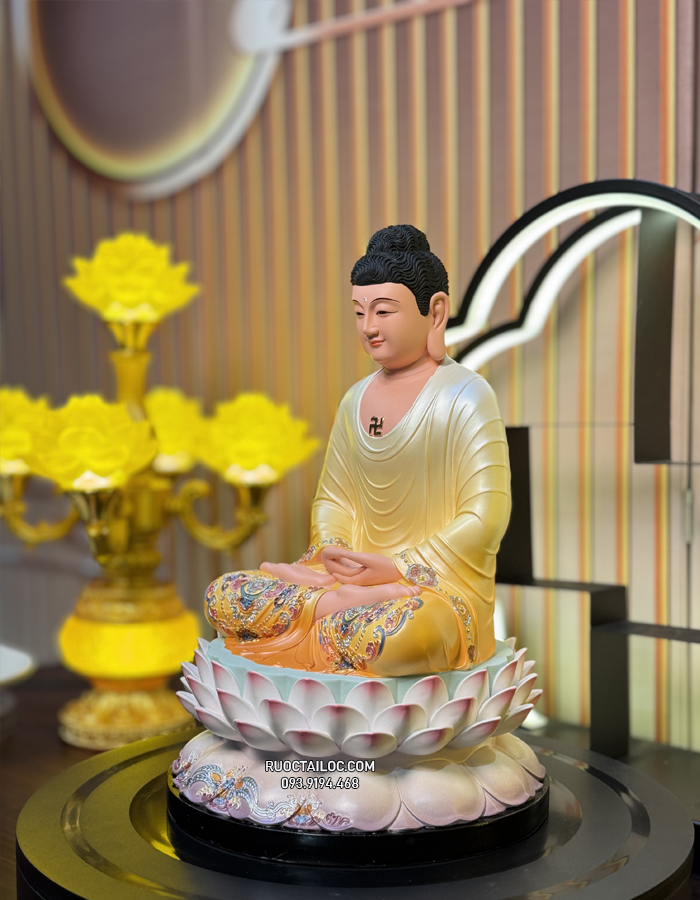 tượng Phật Dược Sư gấm vàng composite đế sen nở đẹp
