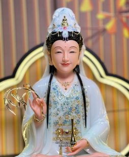 Tượng Quan Âm Xanh Viền Vàng Đế Mây Sóng Nước đẹp