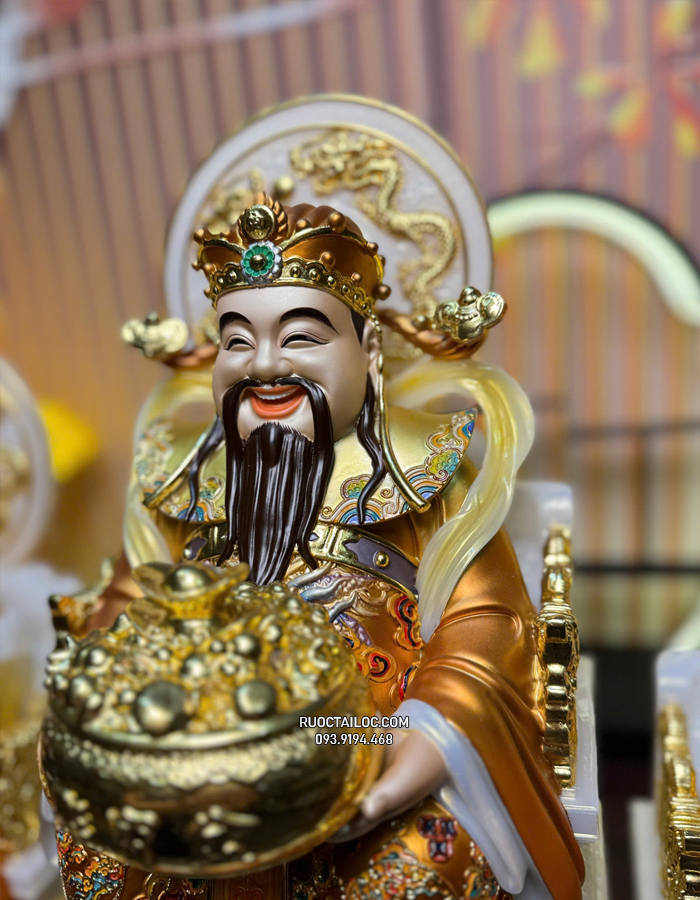 Tượng Thần Tiền bằng bột đá vẽ gấm vàng có hào quang đẹp