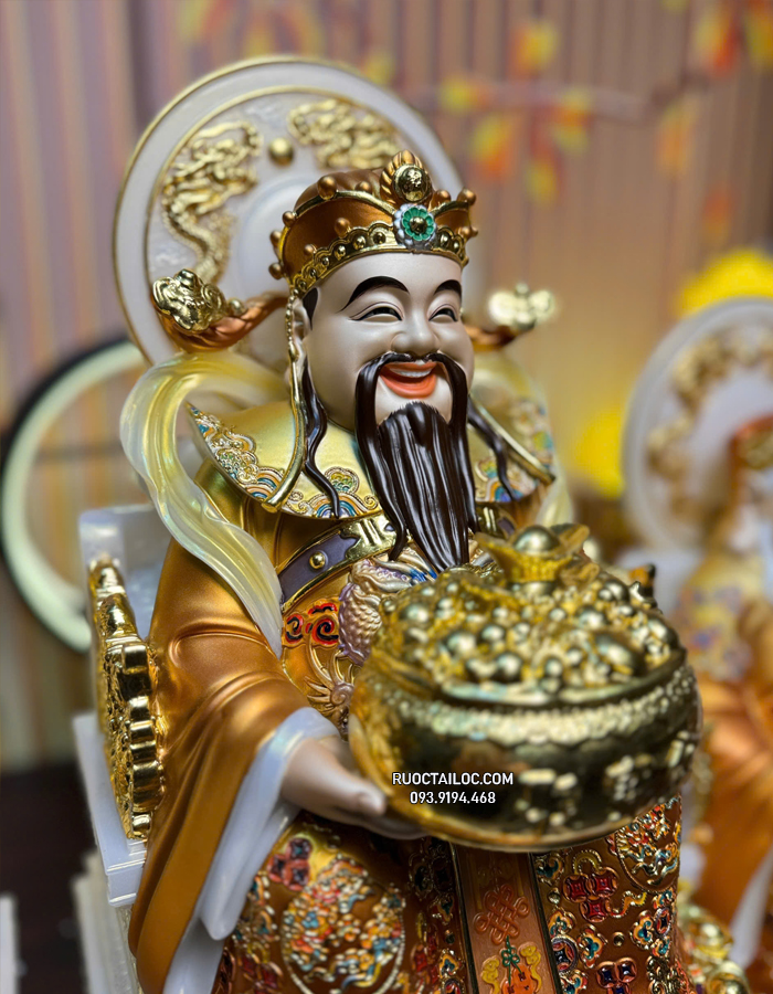 Tượng Thần Tiền bằng bột đá vẽ gấm vàng có hào quang đẹp