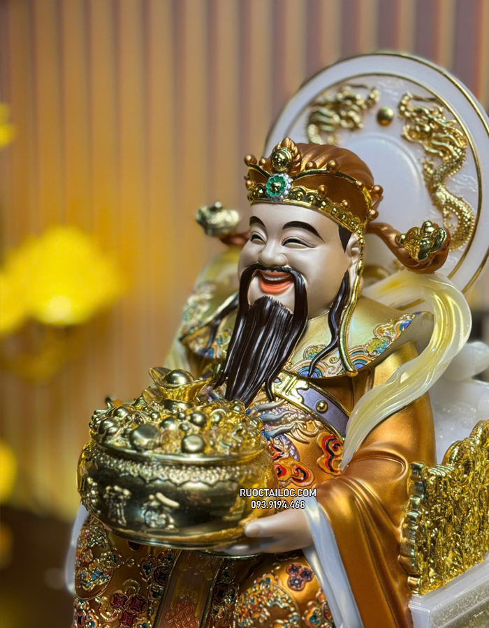 Tượng Thần Tiền bằng bột đá vẽ gấm vàng có hào quang đẹp