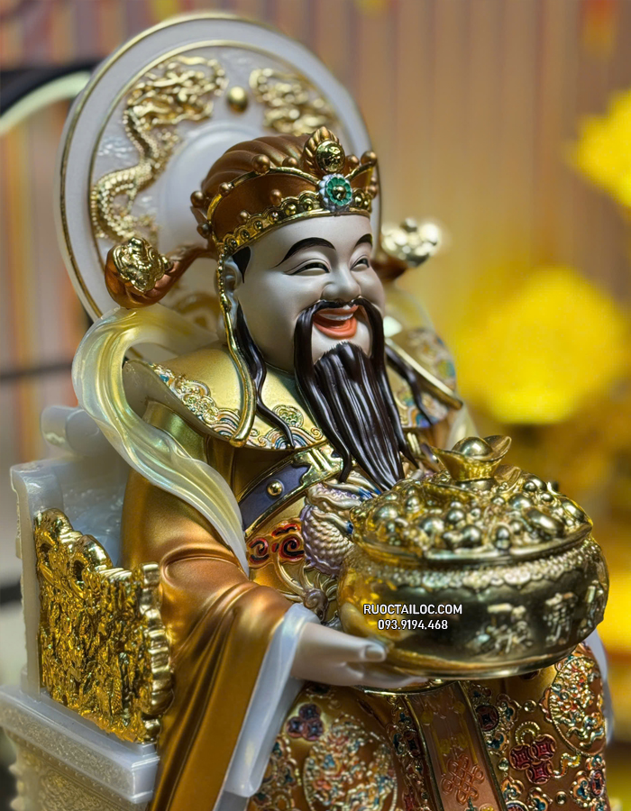 Tượng Thần Tiền bằng bột đá vẽ gấm vàng có hào quang đẹp