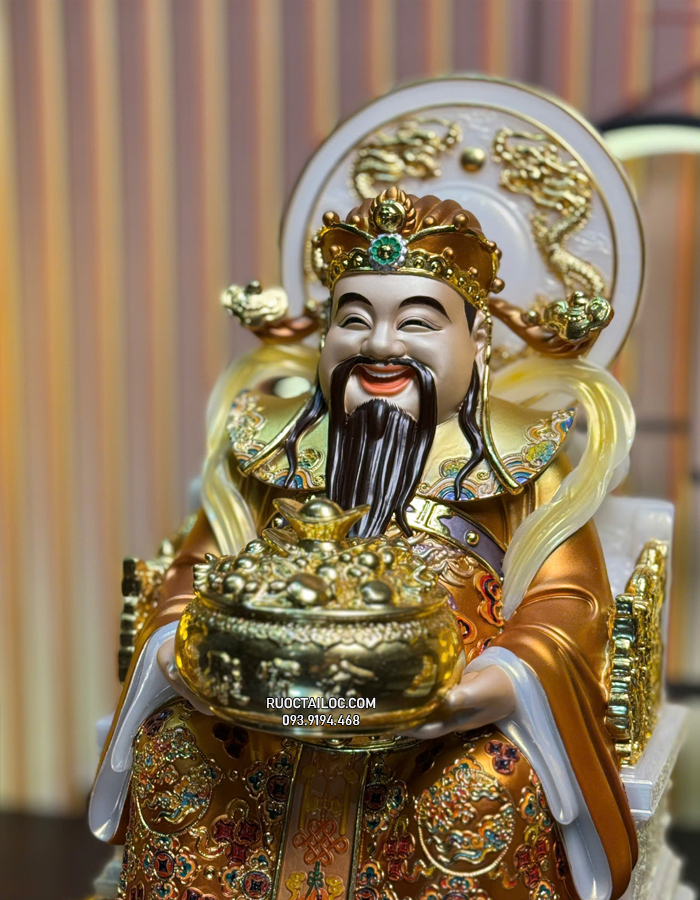 Tượng Thần Tiền bằng bột đá vẽ gấm vàng có hào quang đẹp
