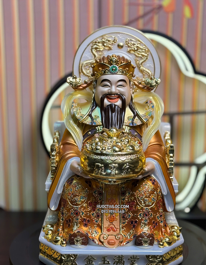 Tượng Thần Tiền bằng bột đá vẽ gấm vàng có hào quang đẹp
