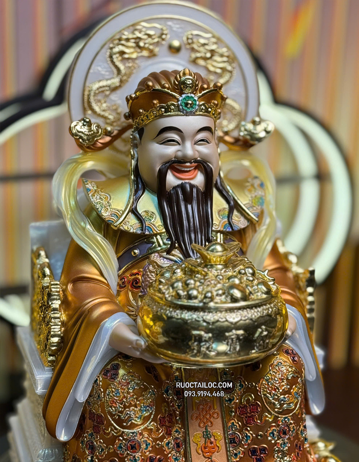 Tượng Thần Tiền bằng bột đá vẽ gấm vàng có hào quang đẹp