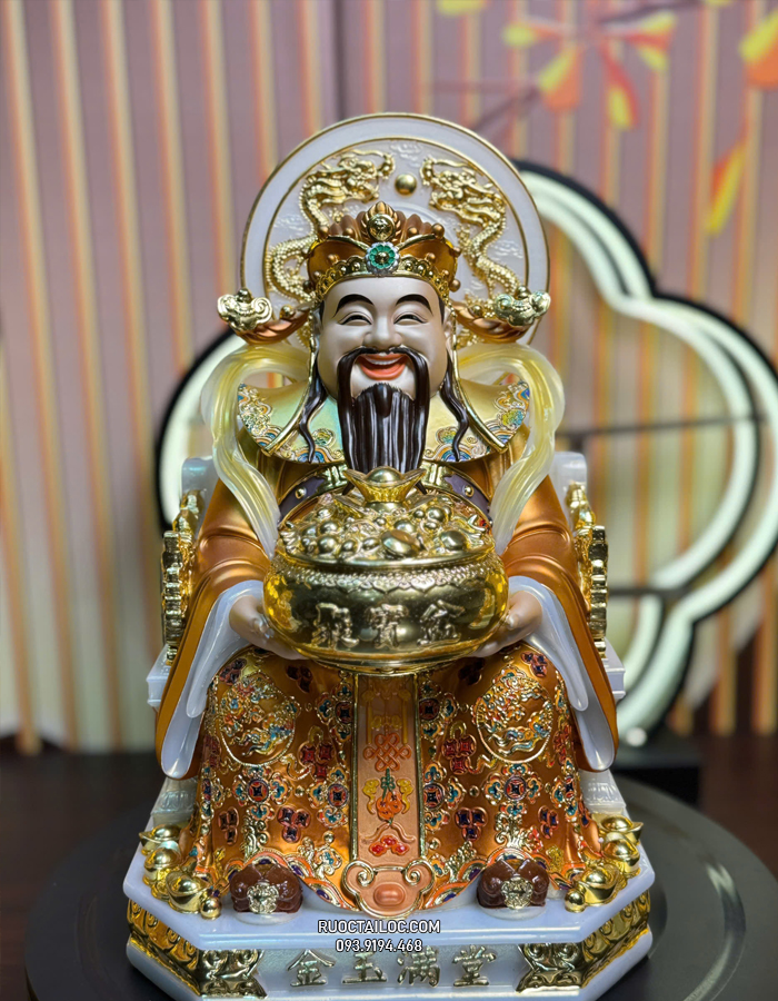 Tượng Thần Tiền bằng bột đá vẽ gấm vàng có hào quang đẹp