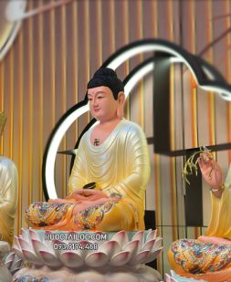 tôn tượng ta bà tam thánh bằng composite vẽ gấm vàng sen nở đẹp