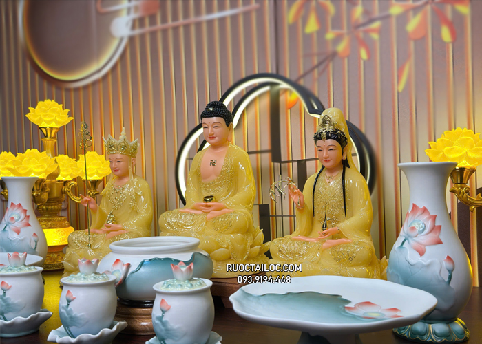 tôn tượng ta bà tam thánh thạch anh đẹp TBTT-010