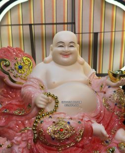 Tượng Phật Di Lặc màu cẩm thạch vân đá đỏ đẹp DLBT-064