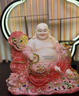 Tượng Phật Di Lặc màu cẩm thạch vân đá đỏ đẹp DLBT-064