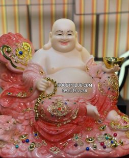 Tượng Phật Di Lặc màu cẩm thạch vân đá đỏ đẹp DLBT-064