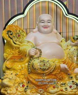 Tượng Phật Di Lặc Màu Cẩm Thạch Vân Vàng đẹp DLBT-063