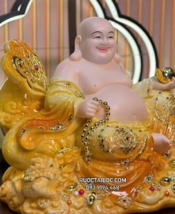 Tượng Phật Di Lặc Màu Cẩm Thạch Vân Vàng đẹp DLBT-063