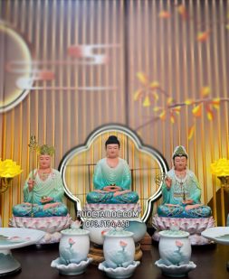 tôn tượng ta bà tam thánh composite sen nở xanh đẹp