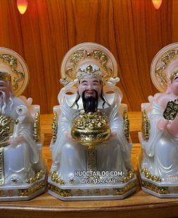 bộ 3 ông địa thần tài bằng bột đá trắng có hào quang đẹp