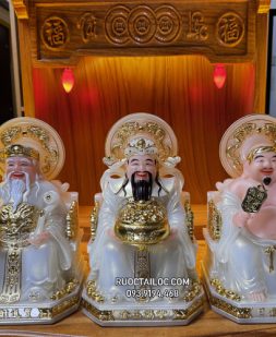 bộ 3 ông địa thần tài bằng bột đá trắng có hào quang đẹp