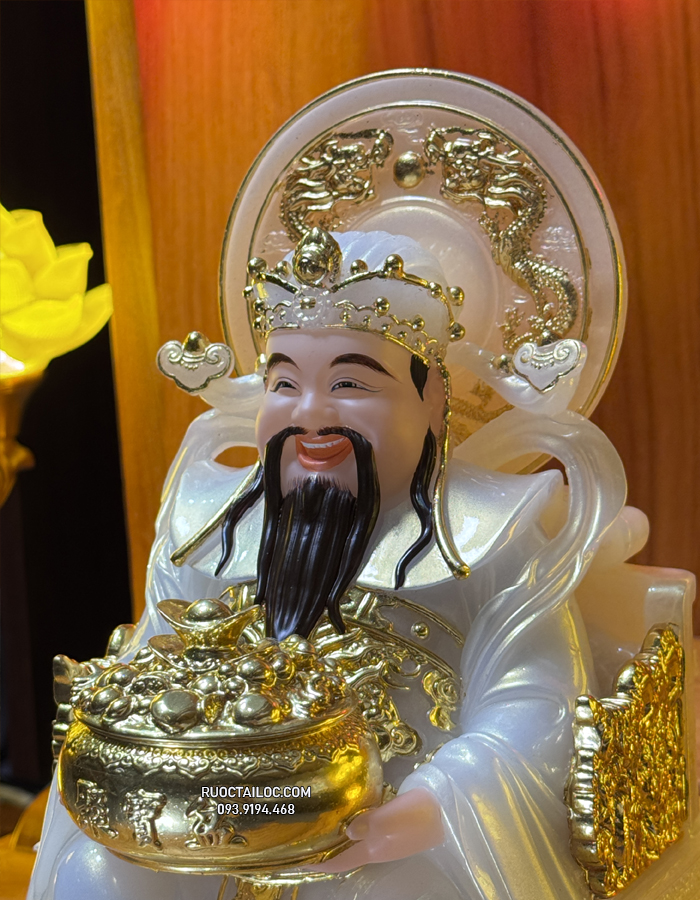 Tượng Thần Tiền bằng Bột Đá Trắng Có Hào Quang đẹp