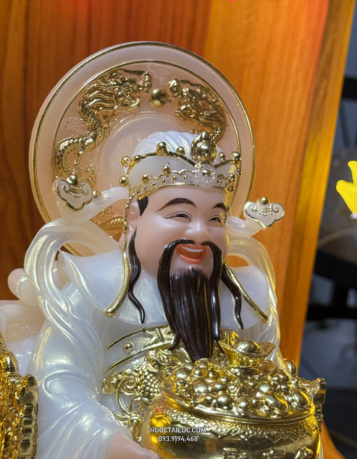 Tượng Thần Tiền bằng Bột Đá Trắng Có Hào Quang đẹp