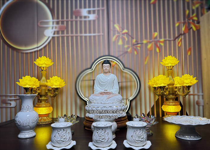 Tôn Tượng Bổn Sư thích Ca Mâu Ni bằng sứ trắng nhiều kích thước