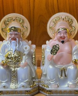 Tượng Ông Địa Thần Tài bằng bột đá trắng có hào quang đẹp