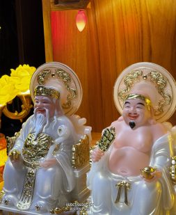 Tượng Ông Địa Thần Tài bằng bột đá trắng có hào quang đẹp