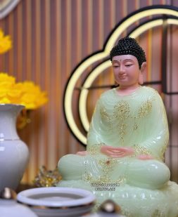 tôn tượng bổn sư thích ca mâu ni bằng bột đá xanh ngọc đế 8 cạnh đẹp