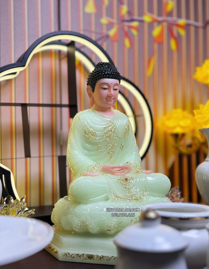 tôn tượng bổn sư thích ca mâu ni bằng bột đá xanh ngọc đế 8 cạnh đẹp