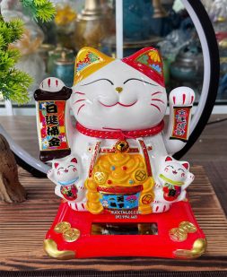 mèo thần tài năng lượng cầm liễn phát tài
