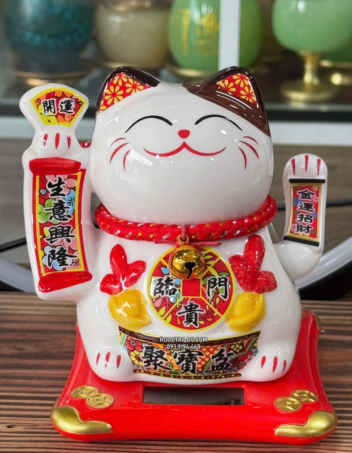 mèo thần tài năng lượng liễn quạt