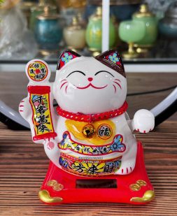 Mèo Thần Tài Năng Lượng cầm thẻ bài