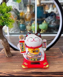 Mèo Thần Tài Năng Lượng cầm thẻ bài
