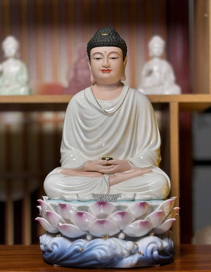 Tôn Tượng Bổn Sư Thích Ca Mâu Ni bằng sứ trắng đế xanh đẹp