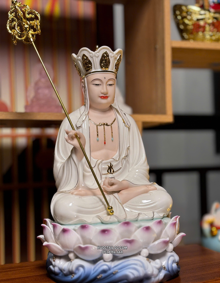 Tượng Địa Tạng Sứ trắng đế xanh đẹp