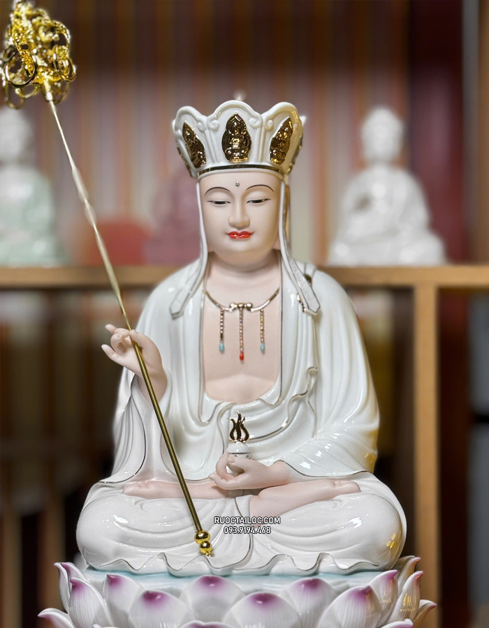 Tượng Địa Tạng Sứ trắng đế xanh đẹp